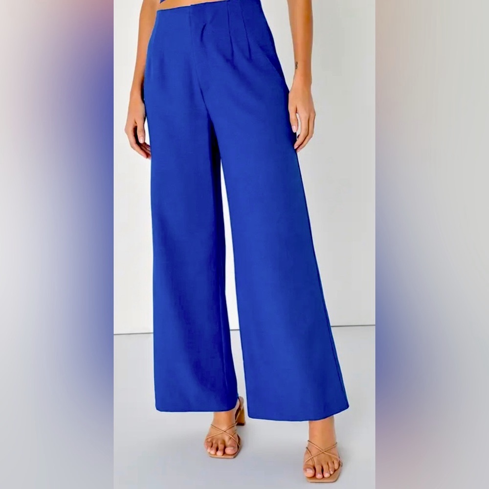 Lulu’s Easy Attention Cobalt Blue High Rise Wide-Leg Pants